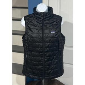 Women's Size Medium Patagonia Nano Puff Insulated Black Vest Full Zip Jacket!